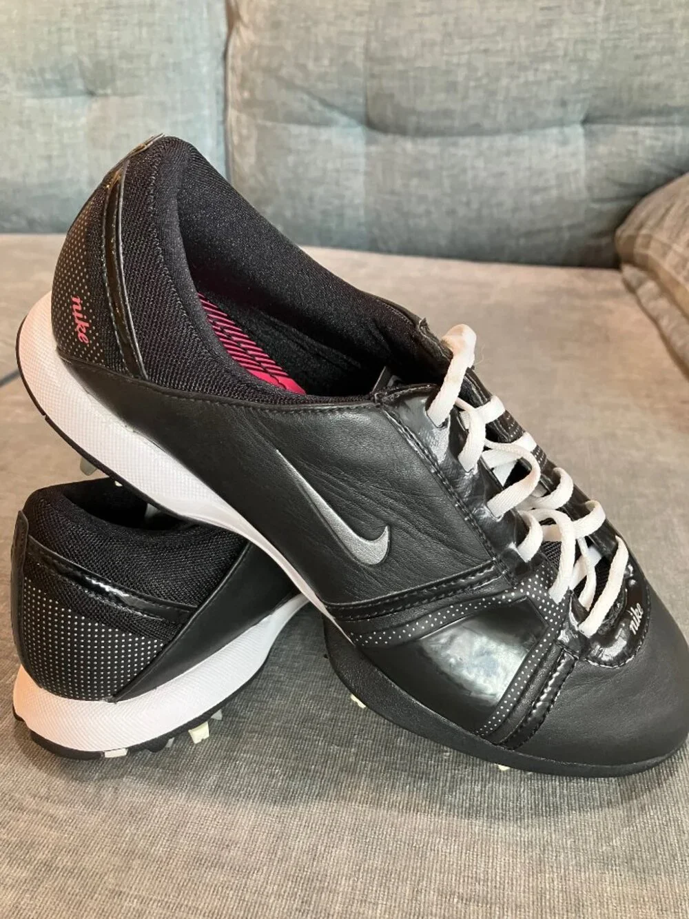 Vintage Nike Air Tac Power Channel Golf Shoes Black White Leather Womens Size 7